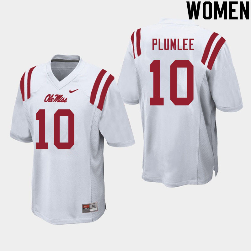 John Rhys Plumlee Ole Miss Rebels NCAA Women's White #10 Stitched Limited College Football Jersey EOA7258HP